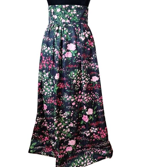 Vintage Dresses & Skirts - Vintage 70s High Waist Black Pink Rose Floral Maxi Skirt Mod Hippie Size Small